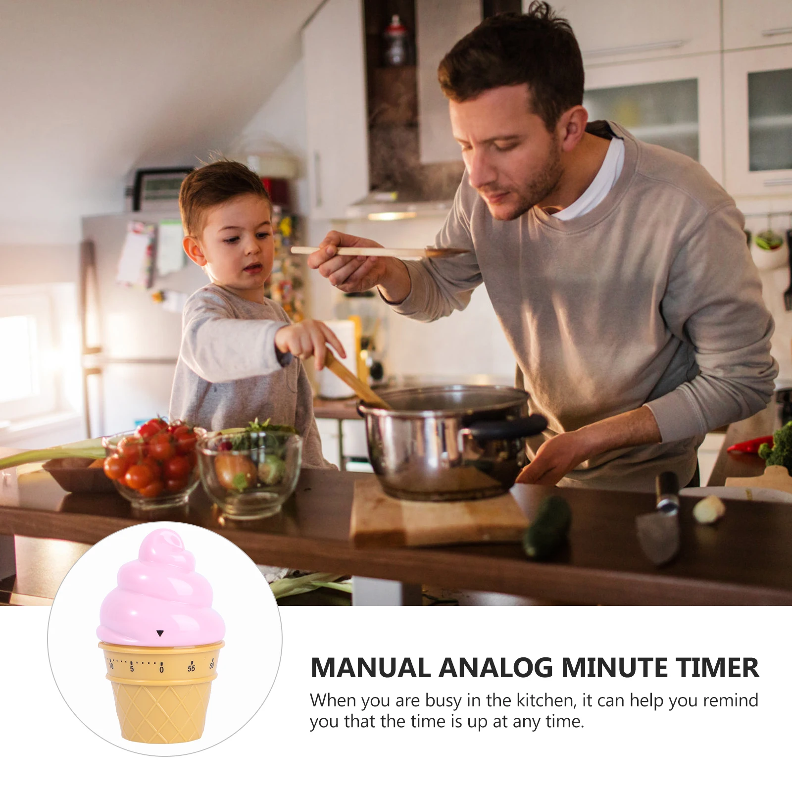 

1pc Kitchen Reminder Ice Cream Mechanical Practical Cooking Timer For Home Use No Wind-Up Countdown Timer Pink