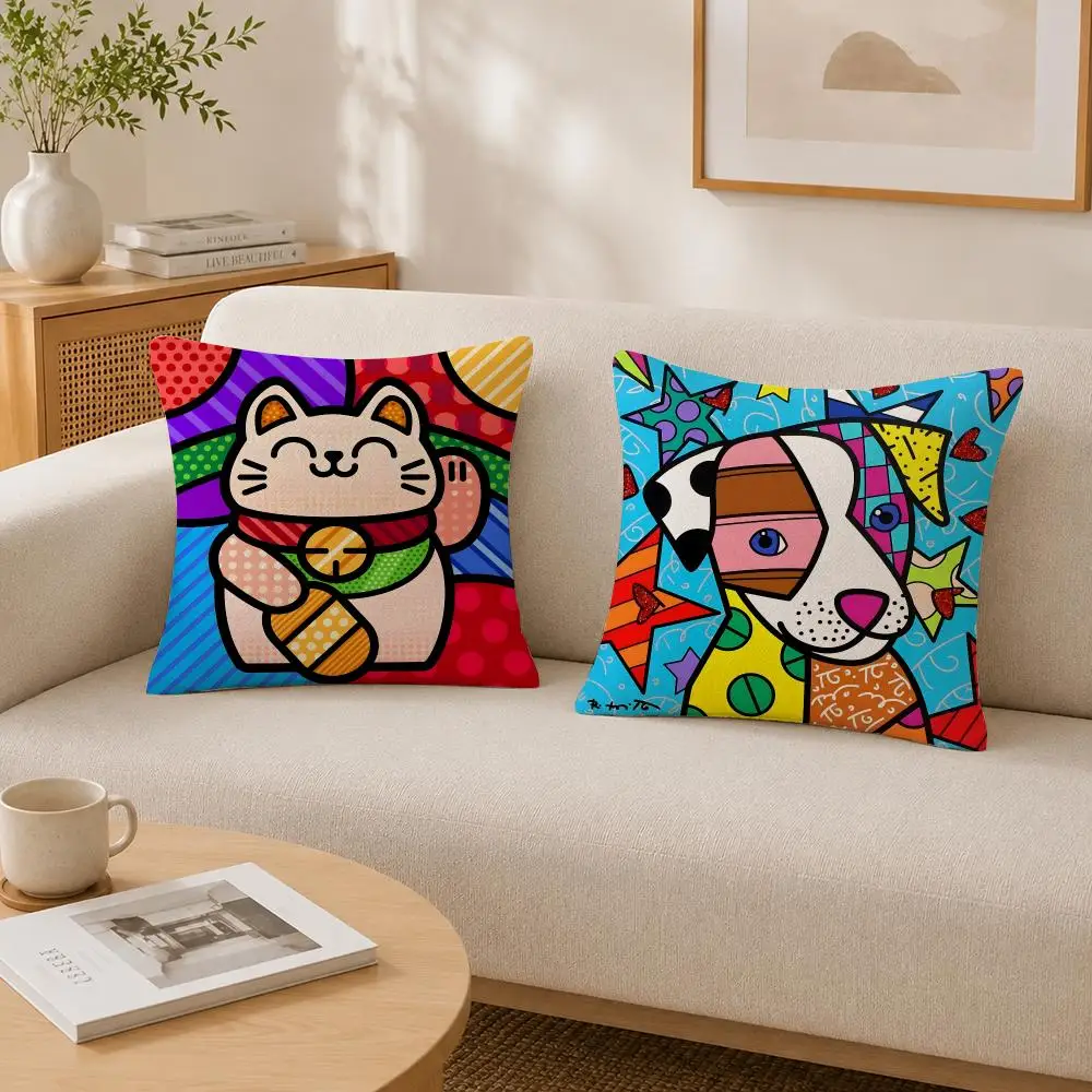 Artist Britto Happy Art Cushion Cover Soft Fluffy Short Plush  Pillow Case  Sofa Bed Home Decor