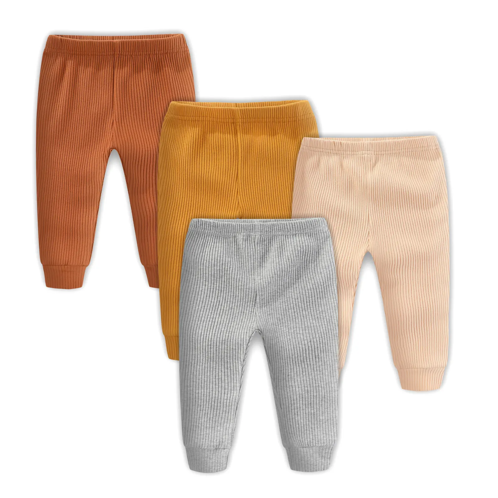 Kiddiezoom 4 Pcs/Lot Fashion Solid Baby Boy Girl Pants 0-24Months Cotton Ribbed Soft Newborn Leggings