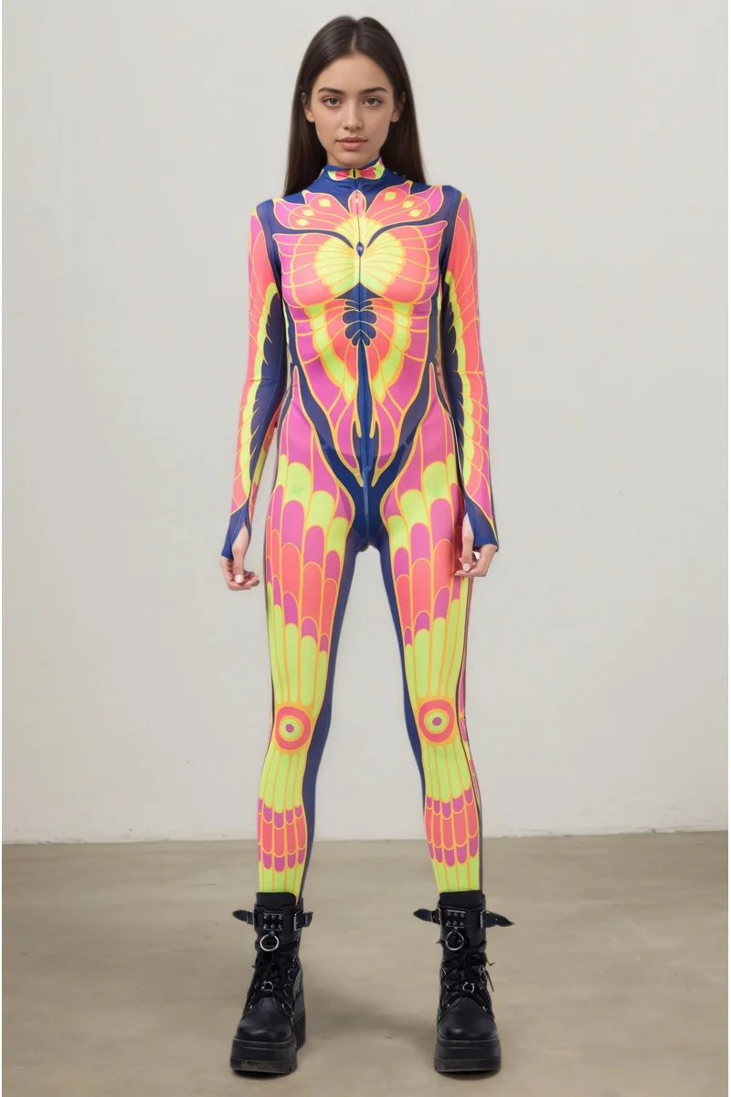 IOOTIANY Damen Schmetterling-Schlangen-Bodysuit Catsuit Tribal Halloween Party Rave Jumpsuit Festival Cosplay Performance Zentai – Detail 10