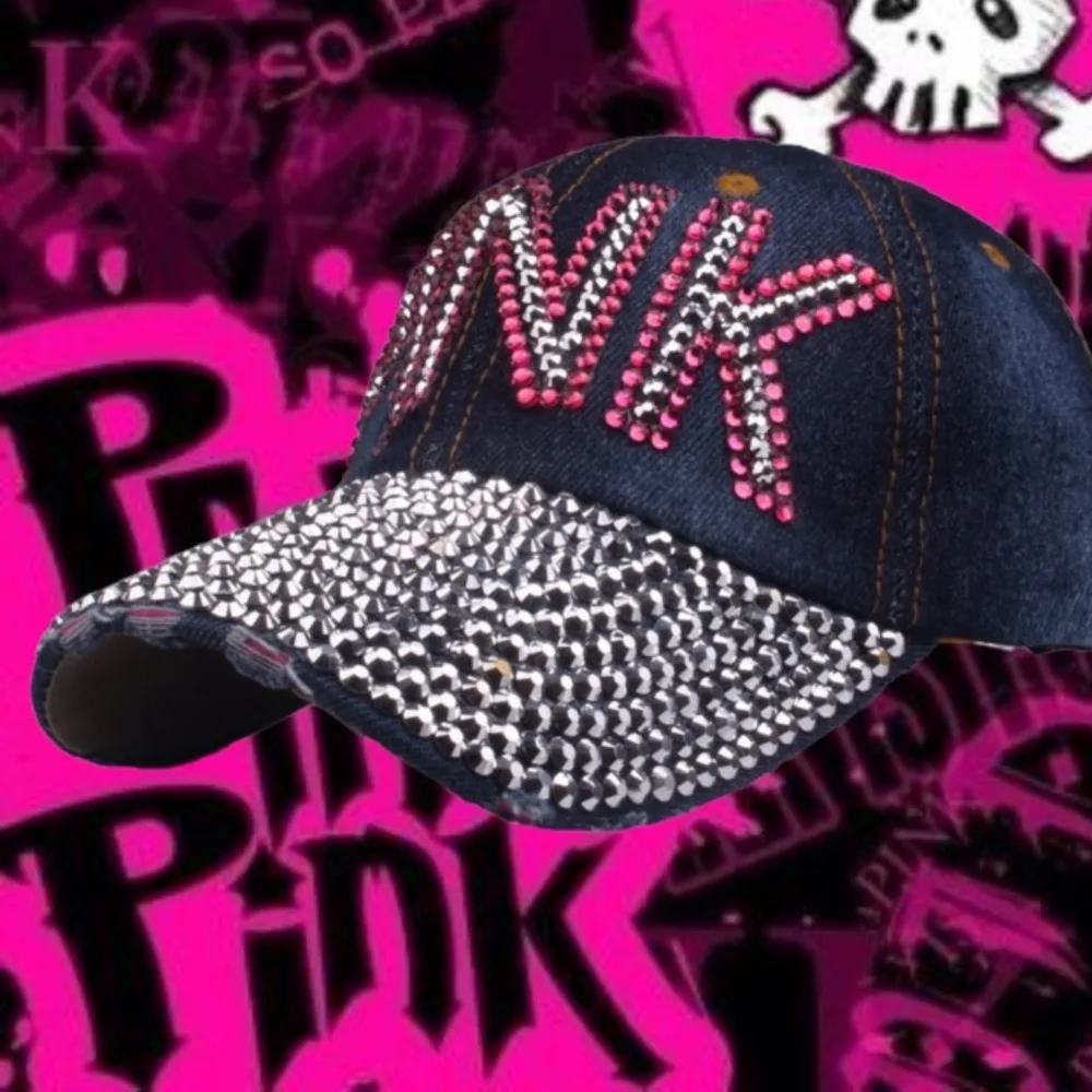 Y2kslupink letter diamond studded point diamond cowboy duck hat sun visor sun hat children