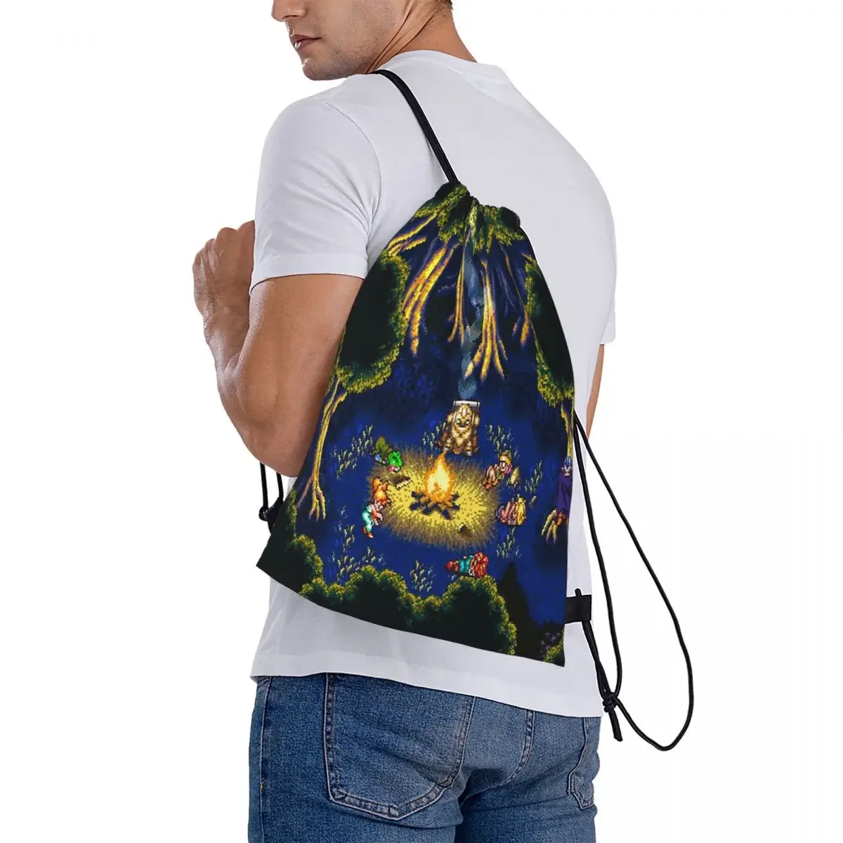 Chrono Trigger Lagerfeuer Rucksäcke tragbare Kordel zug Taschen Kordel zug Bündel Tasche Sporttasche Bücher tasche für Mann Frau Studenten