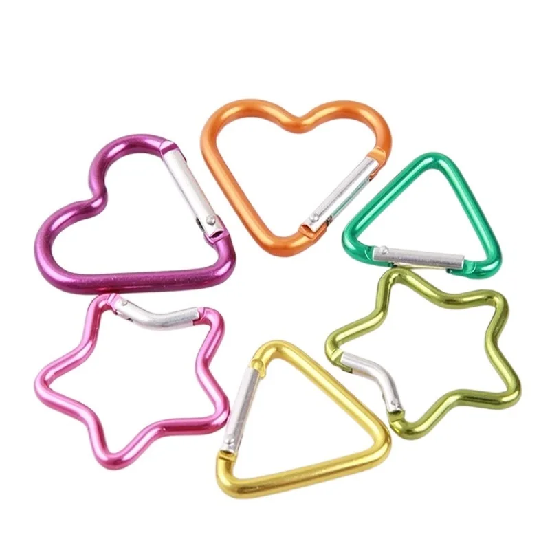 

100pcs 5cm Ring Aluminum Star Carabiner Heart shape KeyChain Hook Clip Climbing Camping Outdoor Tool