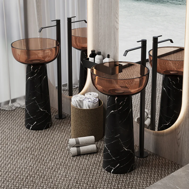 Floor-to-ceiling column basin, transparent resin wash basin, marble black and white root wash table, hotel clubhouse sink