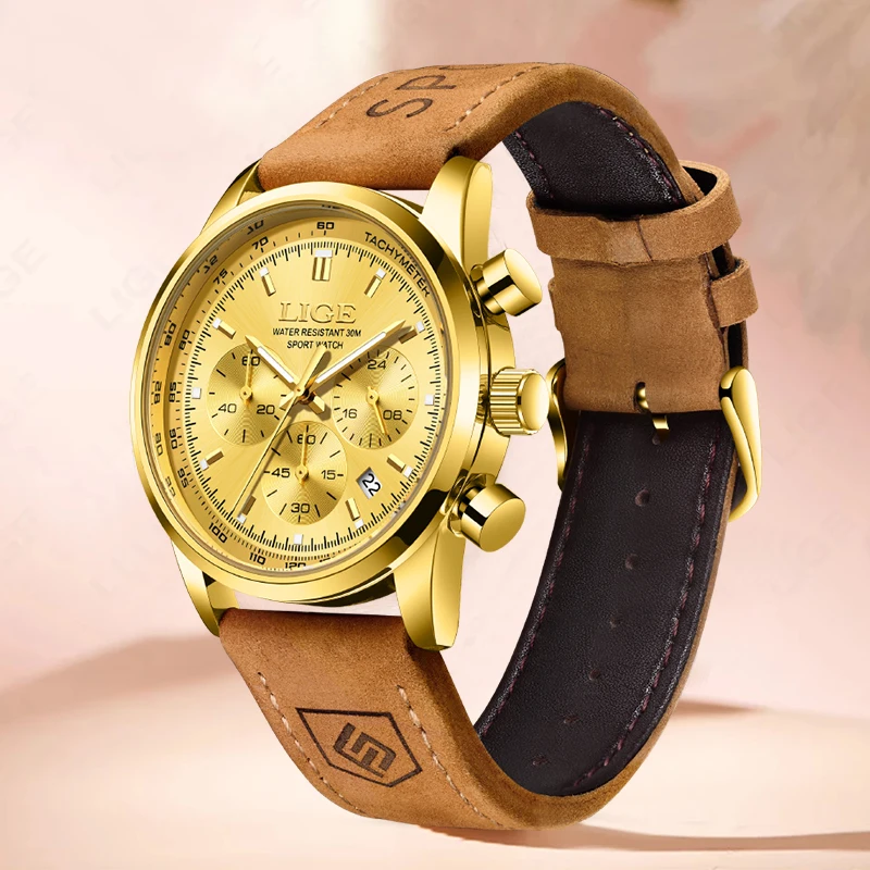 LIGE New Fashion Gold Quartz Watches For Women Top Brand Luxury Leather Women Watch Casual Military Waterproof Watch Feminino