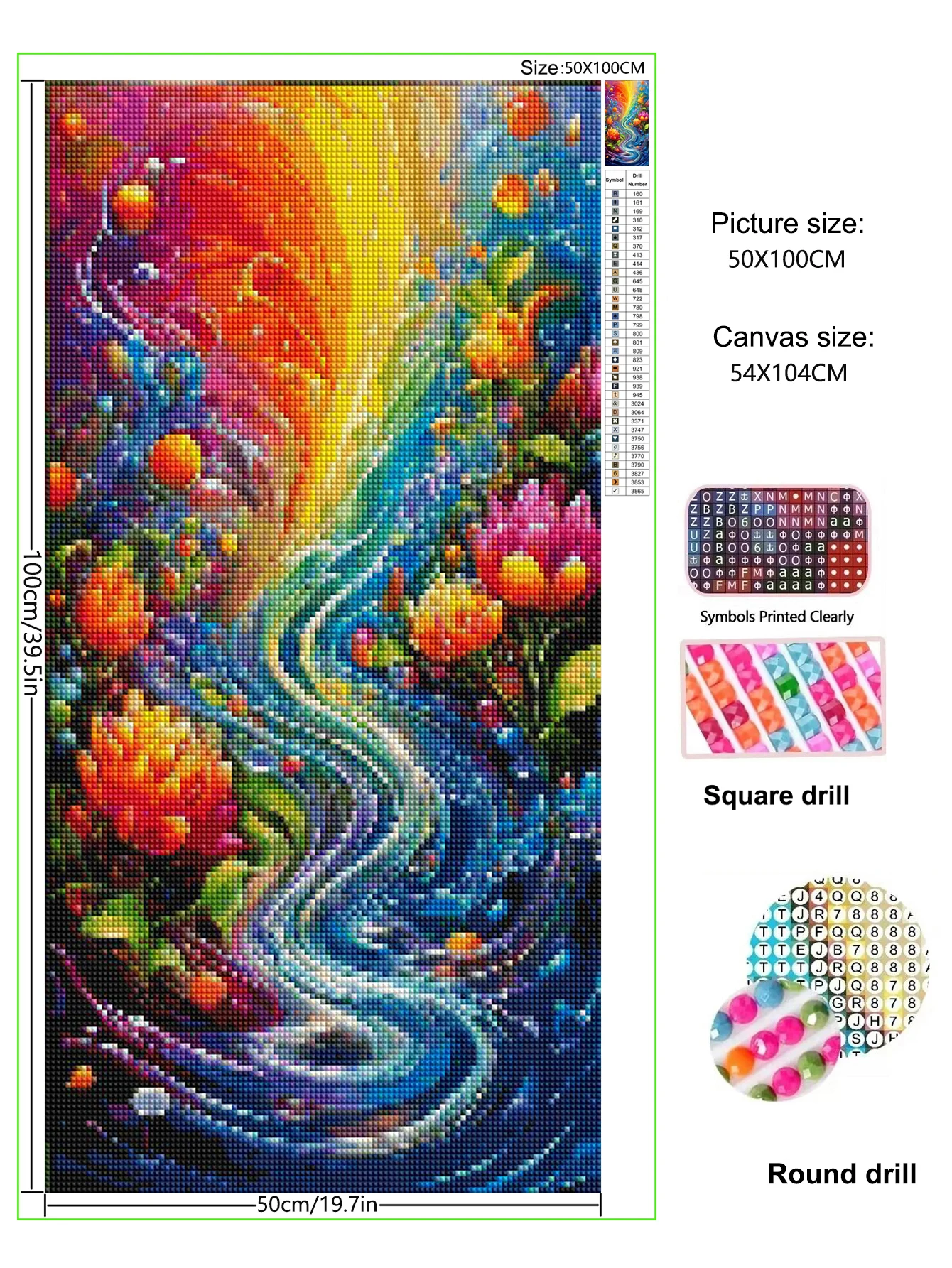 Large Size Diamond Painting Kits Abstract Color Flowers Diy Full Mosaic Embroidery Fantasy Water Ripple Scenery Picture