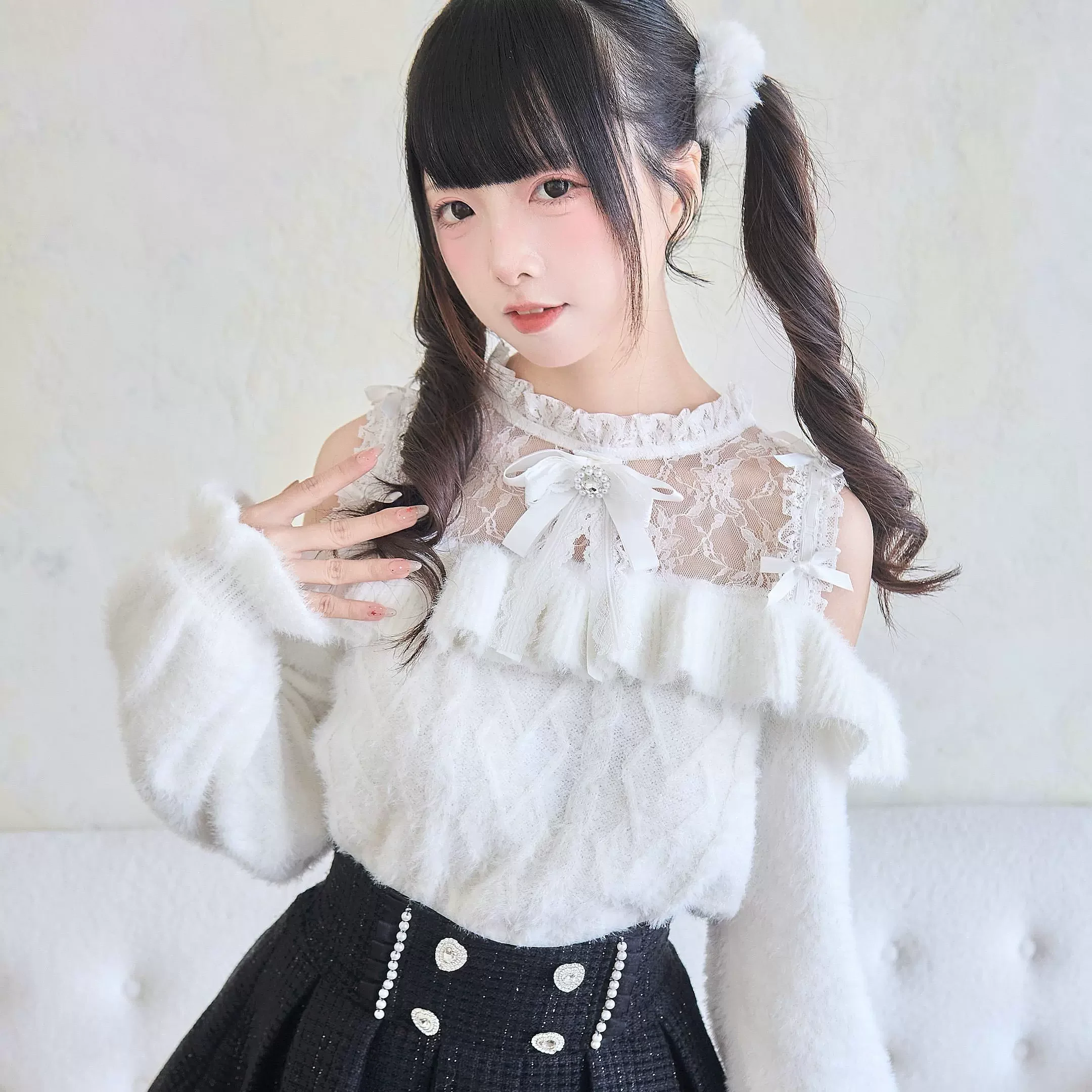 Japanese Mine Series Mass- Produced Lolita Lace Knit Sweaters Women's Girls Sweet Cute Bow Knit Pullovers Tops Spring New 2025