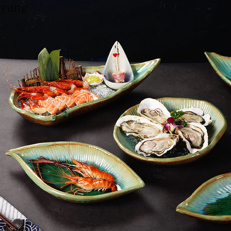 Yjq 2 packs of sashimi plates, high-end salmon Japanese ceramic tableware, seafood barbecue special plates