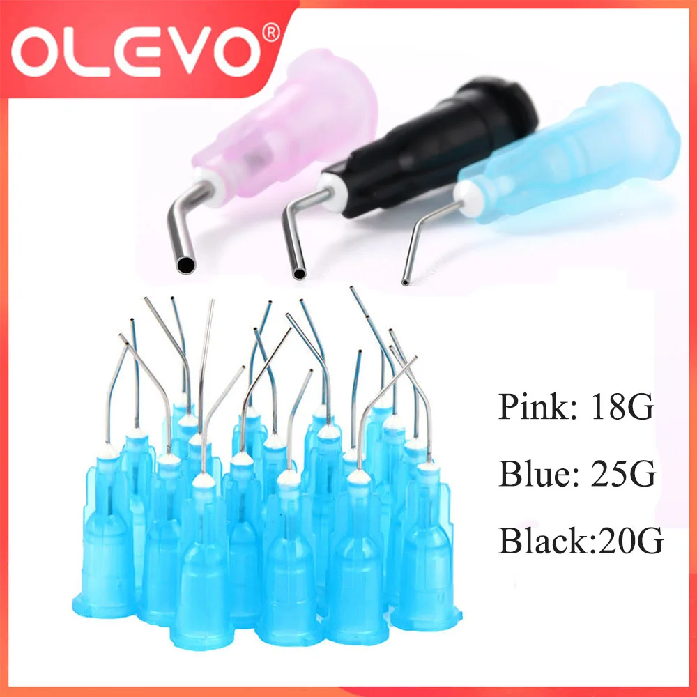 OLEVO 100 Pcs Dental Irrigation Pre Bent Needle Tips Flow Etch Composite Resin Delievery Dispensing Syringe Tip 18G/20G/25G