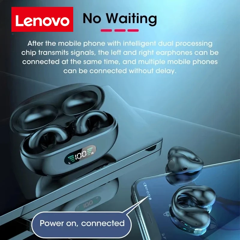 سماعات بلوتوث لاسلكية بخاصية إلغاء الضوضاء من Lenovo مع سعة بطارية عالية وعمر بطارية طويل، دون دخول الأذن #5