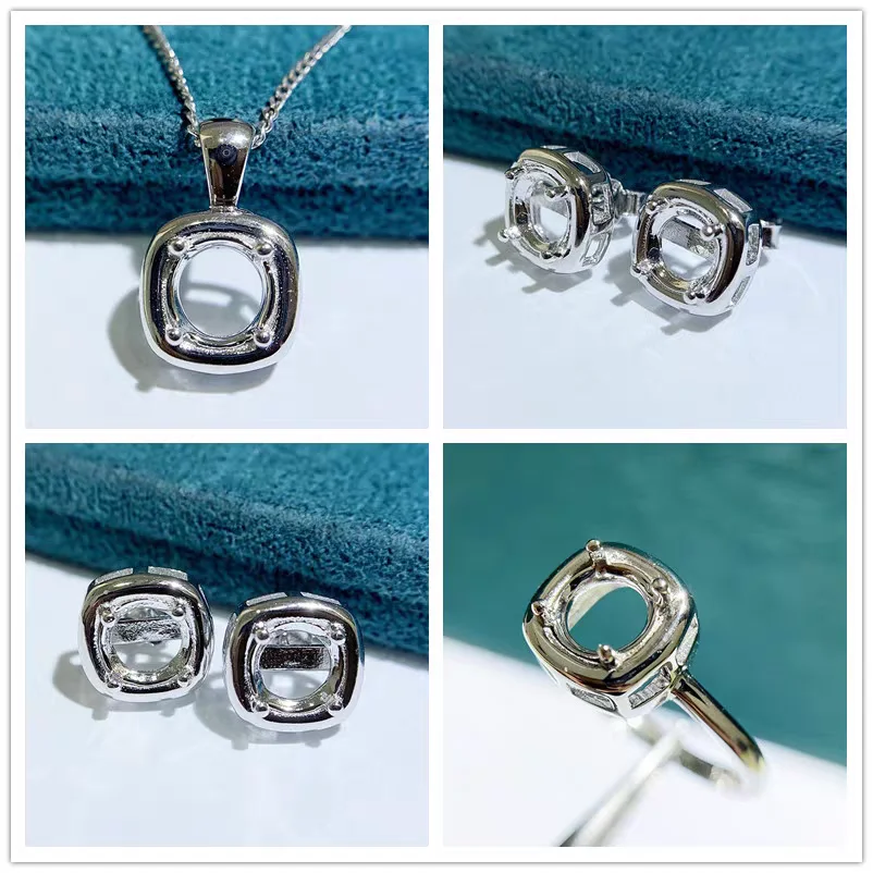 

MeiBaPJ 6mm Square Stone Jewelry Set Holder Pendant Earrings Ring 3-pieces Suit Fine Wedding Jewelry for Women