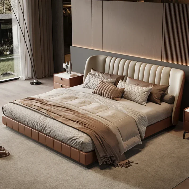 Sleeping Modern House Double Bed Frame Luxury Leather Italian Vintage Bed Queen Size Adults Organizer Cama Lounge Furniture