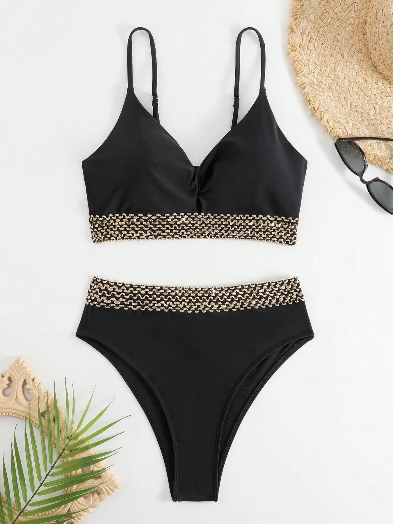 

Женский летний пляжный модный цветной контрастный комплект бикини с высокой талией, комплект из двух предметов, купальные костюмы