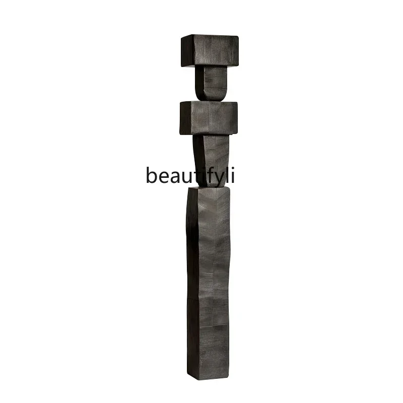 

Wabi-sabi wind entrance sculpture floor-to-ceiling large ornament hotel soft decoration art installation wood carving decora