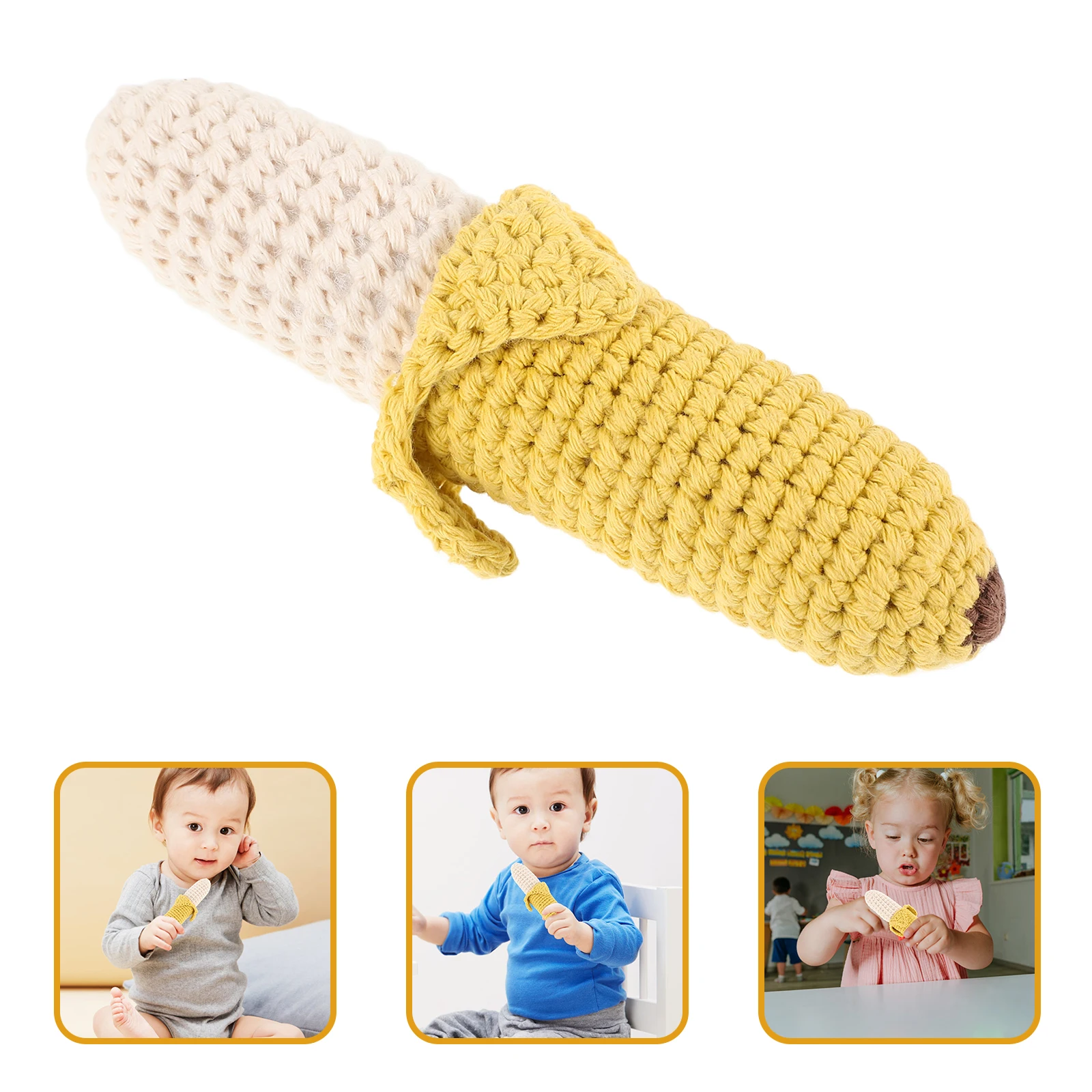 Sonajero de mano de plátano de ganchillo, juguete de dentición seguro para bebés, campana de agarre suave, juguete para recién nacidos, 1 Uds.