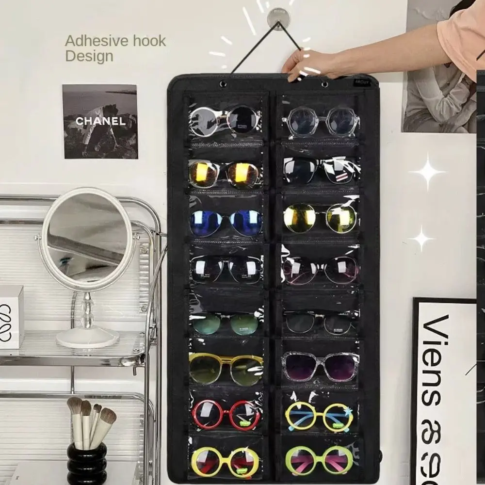 16 Slots Sunglasses Storage Hanging Bag Dust Proof Visible Felt Eyeglasses Stand Foldable Save Space Glasses Display Rack