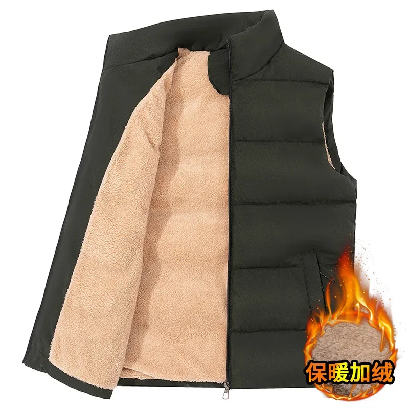 Autumn and Winter Down Cotton Waistcoat for Men with Wool Thickened Large Size Middle-aged Vest Lamb Wool Coat Tide