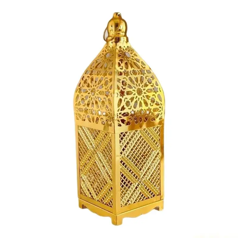 QX2E Metal Hollow Out Moroccans LED Lantern For Indoor or Outdoor Lighting Decors Gift