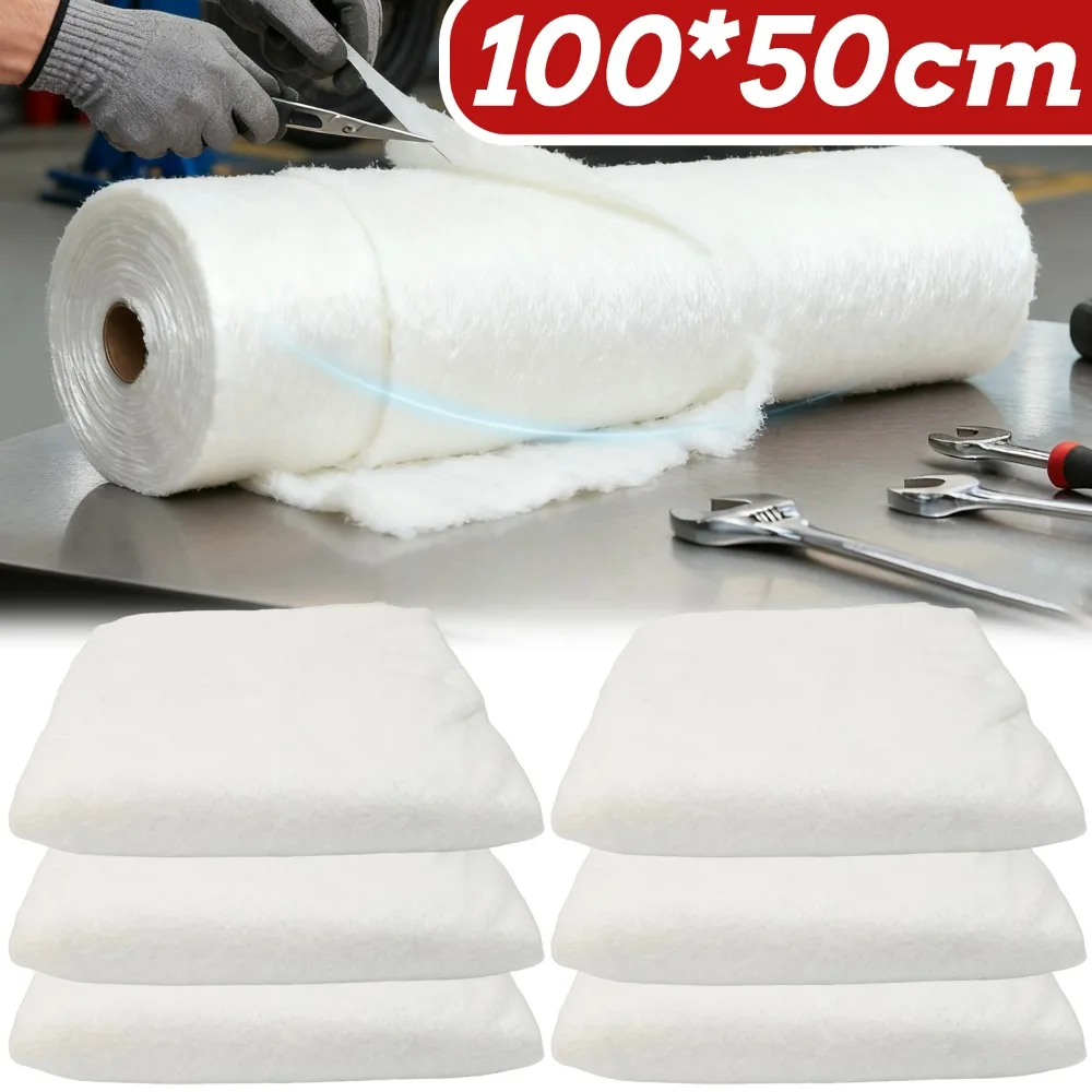 Fiberglass Heat Insulation Mat High Temp Car Engine Exhaust Pipe Packing Cotton Shock Absorption Heat-Resistant Shield 100x50cm