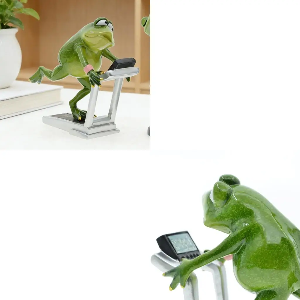  Creative Detailed Resin Funny Frogs on Treadmill Statue for Indoor or Outdoor Decoration Office Desk Shelf Ornament