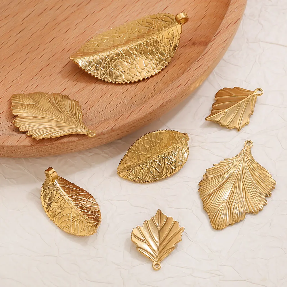 

5PCS Golden Stainless Steel Leaf Plant Charms PVD Jewelry Making Accessories for DIY Women's Earrings, Necklaces, Bracelets