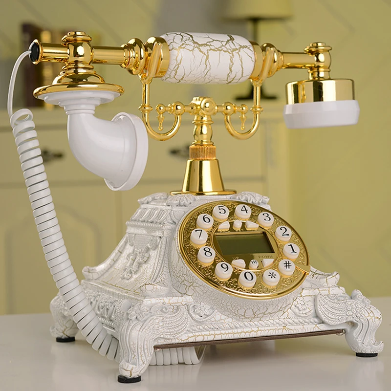 Retro Corded Telephone, Marble Brushed Desktop Lindline Phone, Rotary / Buttons Dial, Caller ID, Backlight for Home/Hotel/Office