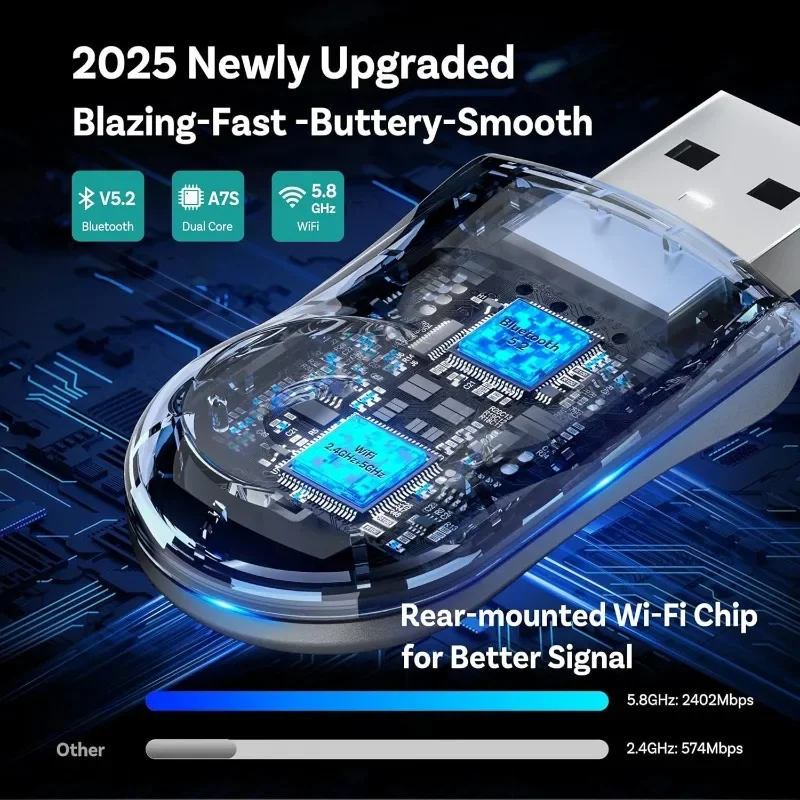 Mini Dongle Wireless CarPlay Adapter for iPhone & Android Auto Adapter 2-in-1 Convert Wired to Wireless Apple Car Play,