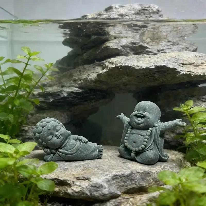 2pcs Zen Buddhist Statues, Stone Carved Maitreya Buddha Open Arms Laughing Belly, Lying Reclining Buddha, Cute Feng Shui Decor view 5