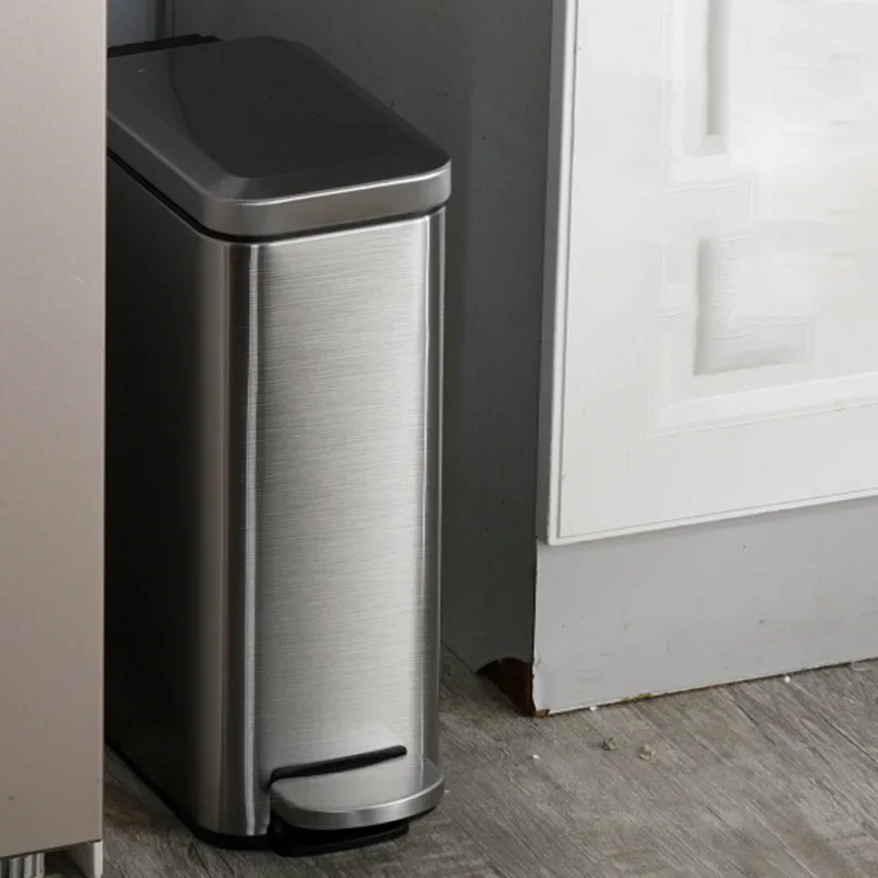 

Stainless Steel Trash Can with Pedal Kitchen 10L Metal Garbage Bin Narrow Waterproof Living Room Paper Basket Cleaning Supplies