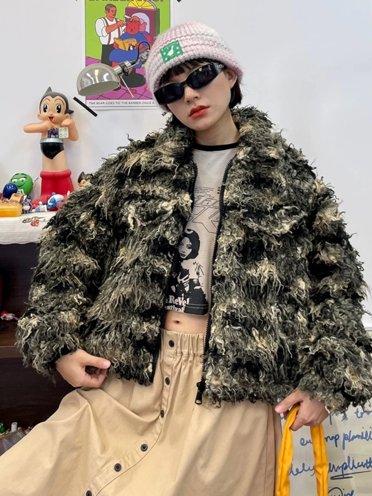 Camouflage imitation mink matte cotton coats  for women 2023 winter new loose bf high-end short and thick jackets