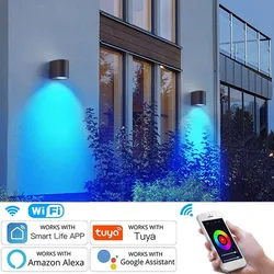 Rgb Wall Lamp indoor Outdoor Waterproof Led Tuya Smart Dimmable Wall Sconce Light Courtyard Garden Villa Exterior Wall Lighting