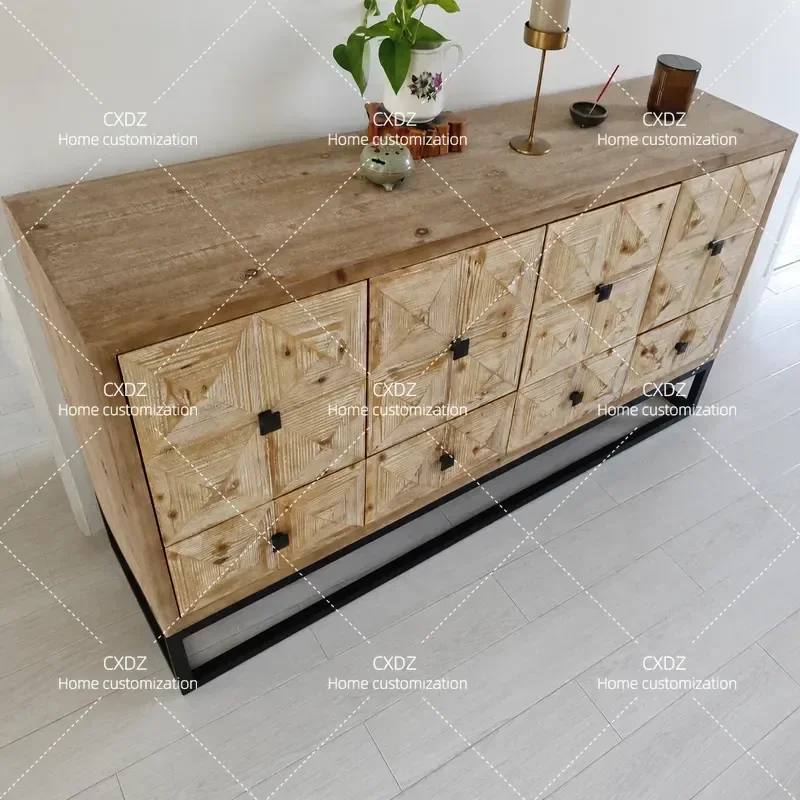 2024 New Quiet Wind Retro Bucket Cabinet Fully Assembled Home Dining Side Cabinet Entrance Storage Living Room Wall Unit