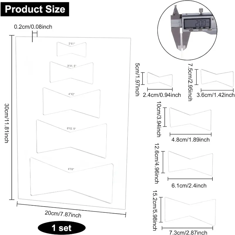 1pcs Butterfly Inlay Template Set Bowknot Acrylic Router Templates with 5 Sizes Bowknot Stencils for Woodworking Quilting Sewing