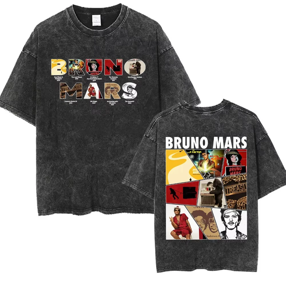 Bruno Mars The Romantic Tour 2026 Pop Music Concert T Shirt Vintage Washed T-shirt Men's Women Fashion Casual Oversized T Shirts