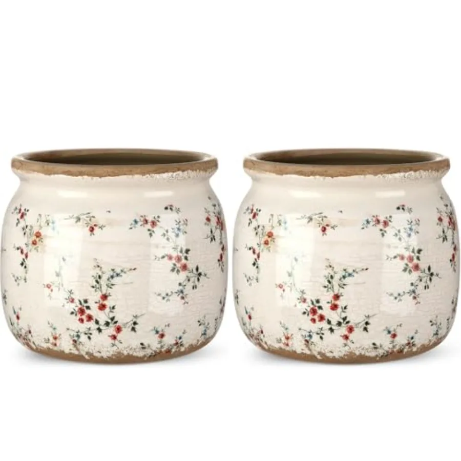 

2 шт. большие керамические кашпо Vinge, бежево-красные, для комнатных растений, декор для дома и кухни, Fhoe A