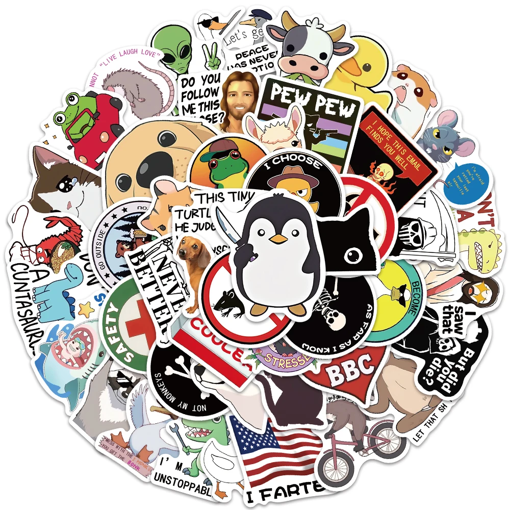 50 قطعة ملصقات مضحكة للبالغين ميمي ملصقات الزخرفية الأمتعة دفتر دراجة نارية التزلج يسوع الكتابة على الجدران Snarky الشارات #1