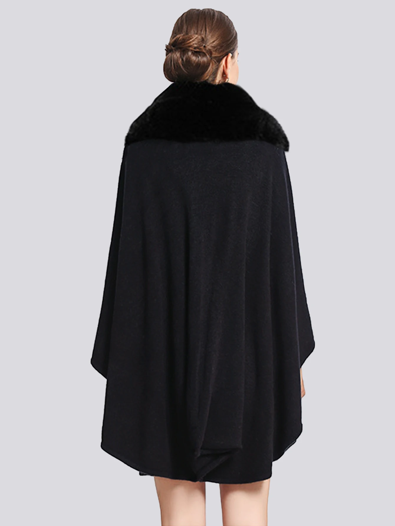 Faux Fur Solid Color Long Shawl Cloak Coat Banana Shaped Collar Faux fur Soft and Smooth Fashionable and Elegant Shawl Coat
