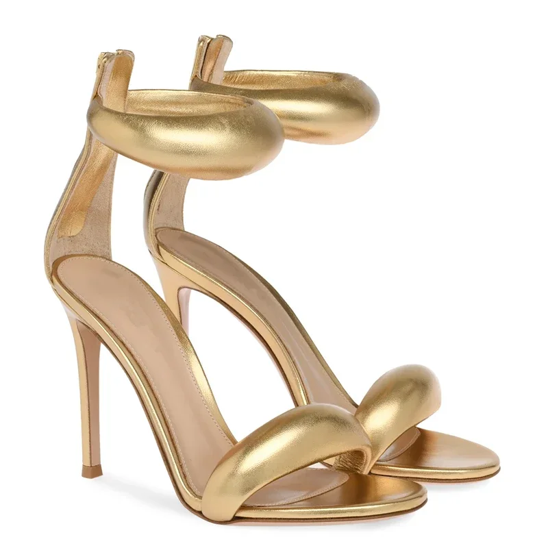 New Comfortable High Heels for Women, Thin Heels, Versatile Fashion, Golden Open toed Shoes, Sexy One Belt Fashion Sandals