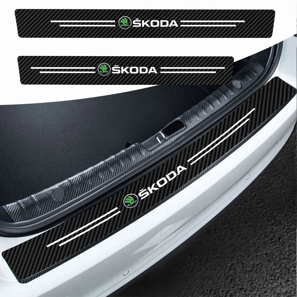 4Pcs New Leather Carbon Fiber Car Door Sill Threshold Protector Stickers For Skoda Octavia 2 A5 A7 Superb 3 Fabia 2 Karoq Rapid