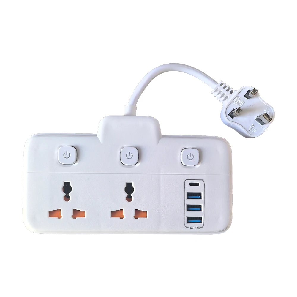 

Универсальная розетка LOUYSGEN для Великобритании, 2 розетки с портами USB Type-C и удлинителем 15 см, защищенная от утечки