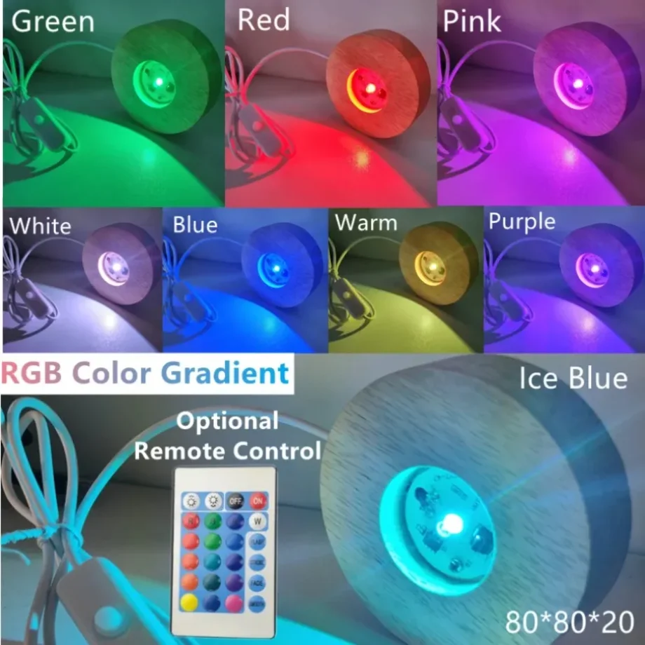 100/80/60mm Wood Desktop Decorative Lights Remote Control Light Base Switch USB Led Night Light Display Light Support Ornament