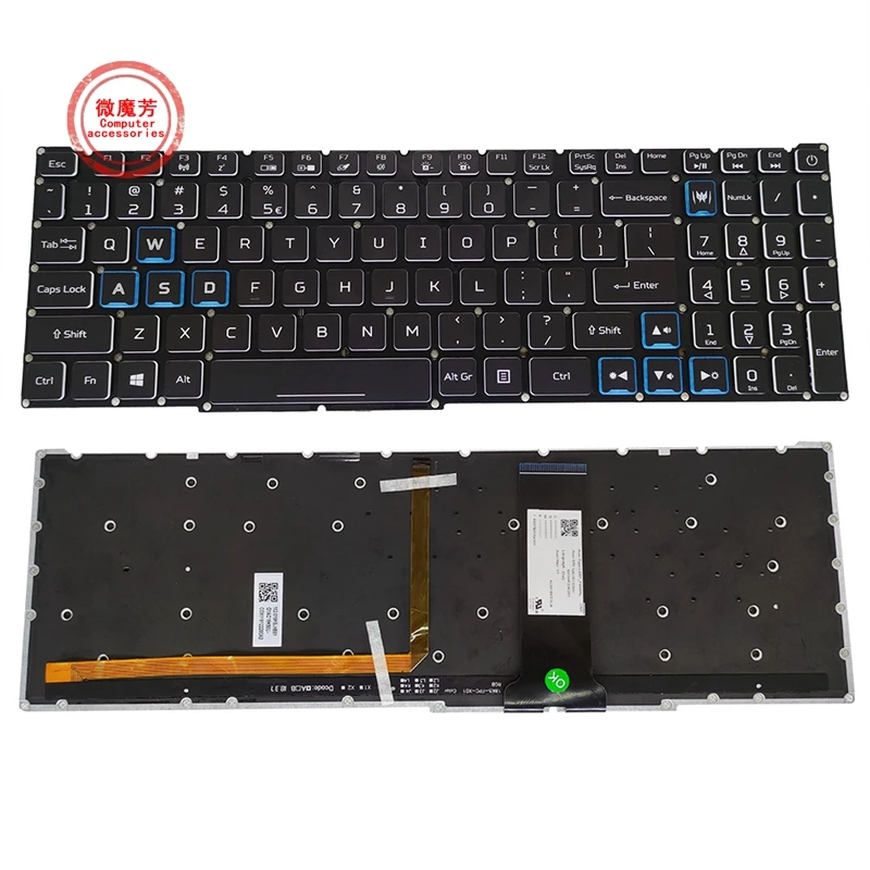 Teclado Retroiluminado Colorido Completo do Portátil dos Eua Acer Predator Helios 300 Ph3155275r0 Ph315-52 Ph315-52-73du Ph317-53 Novo