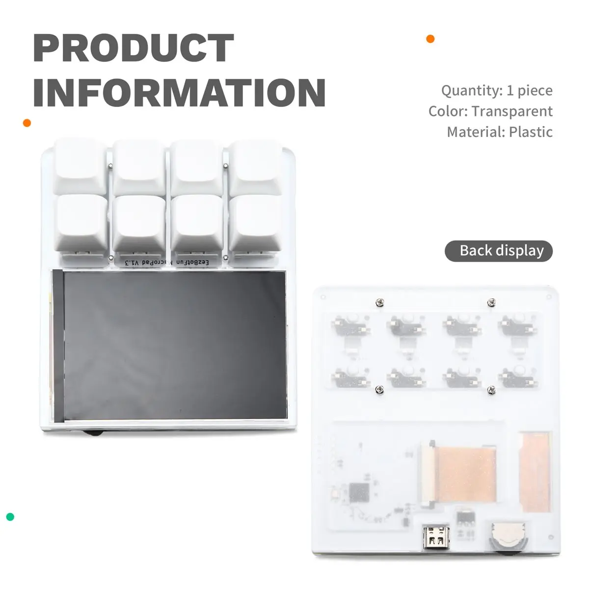 A26Z 3.5 Inch LCD Programmable Macro Keyboard 8-Key Hot-Swappable RGB Backlight USB Secondary Display Transparent