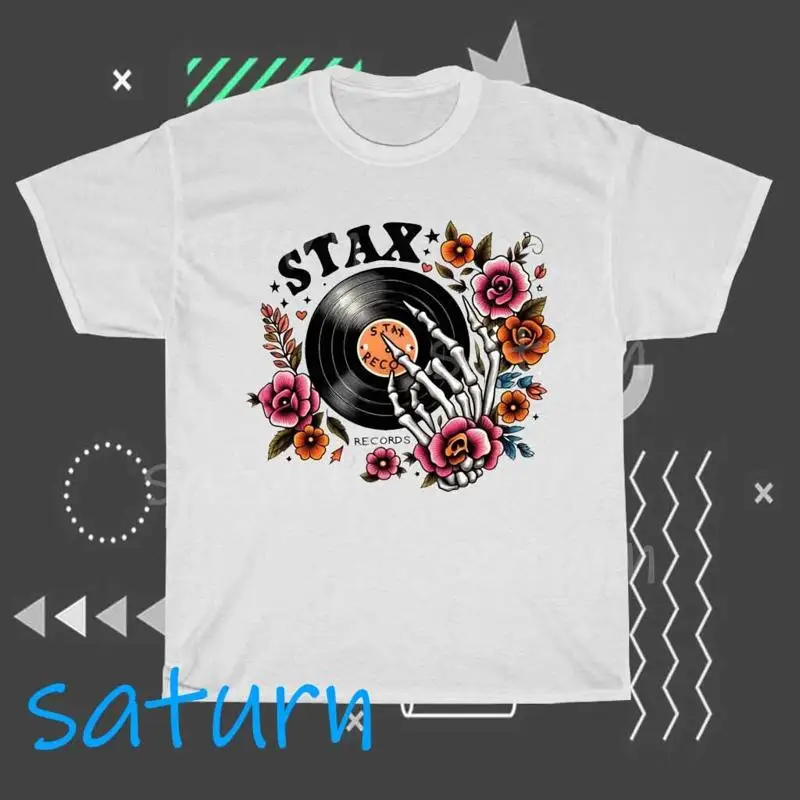 Stax Records Floral Border Skeleton Saturnia T-Shirt