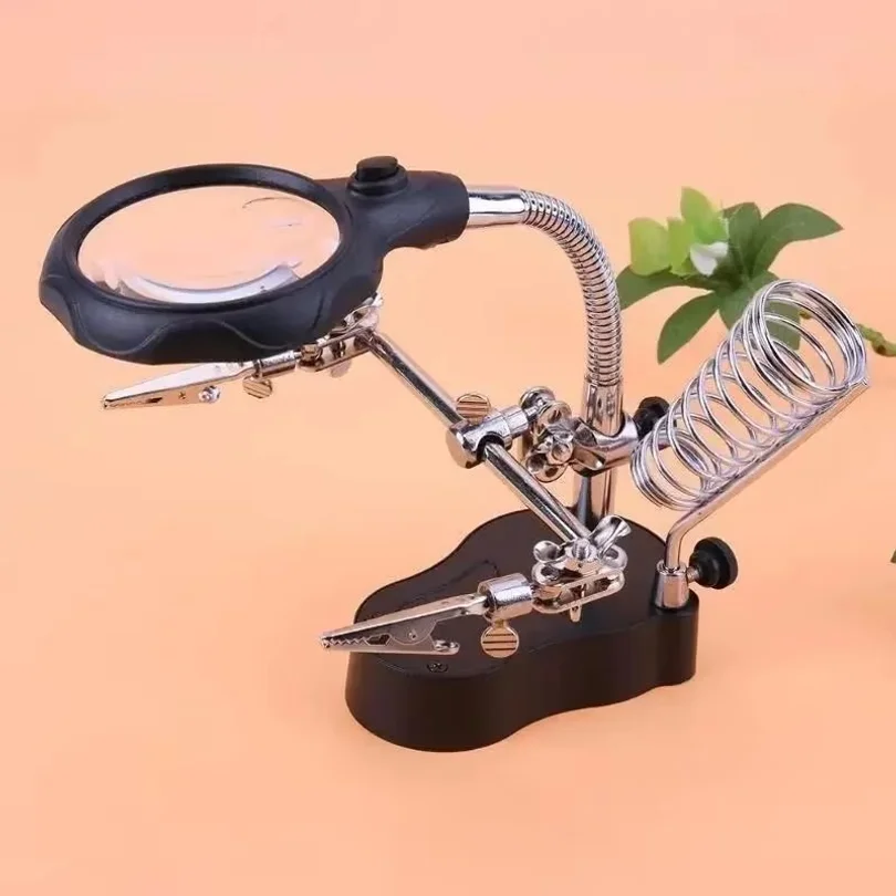 New Third Hand Soldering Repair Stand LED Desktop Magnifying Glass Holder Welding Loupe For Electronics Jewelry Craft Inspection