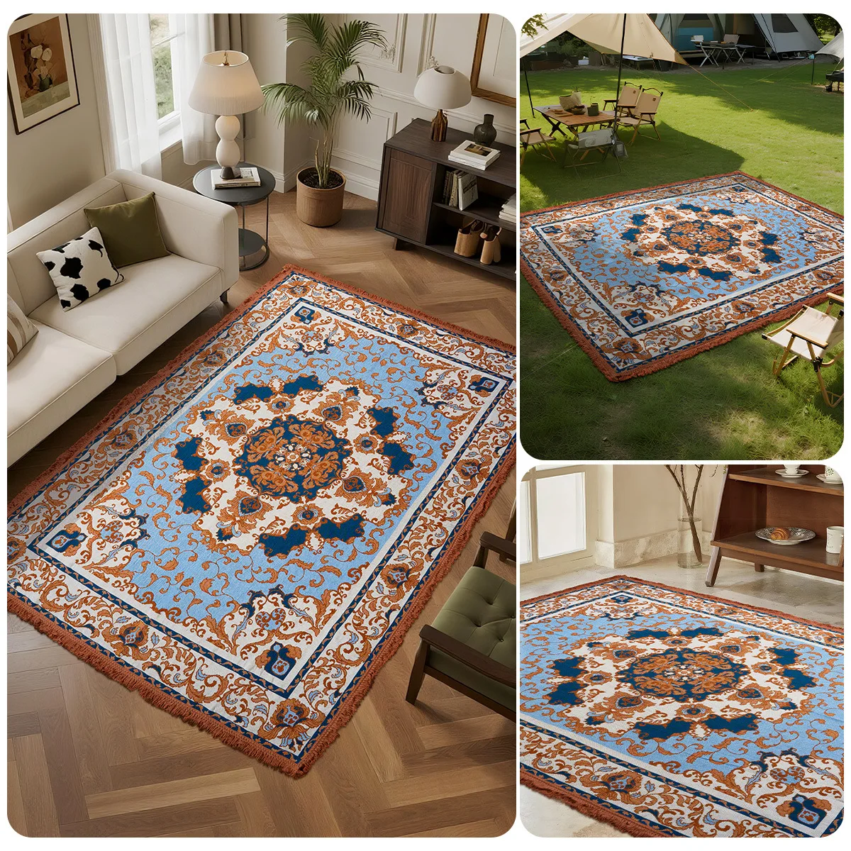 

Жаккардовый напольный коврик в европейском классическом стиле, коврик для кемпинга и пикника, мягкое и удобное одеяло с геометрическим узором