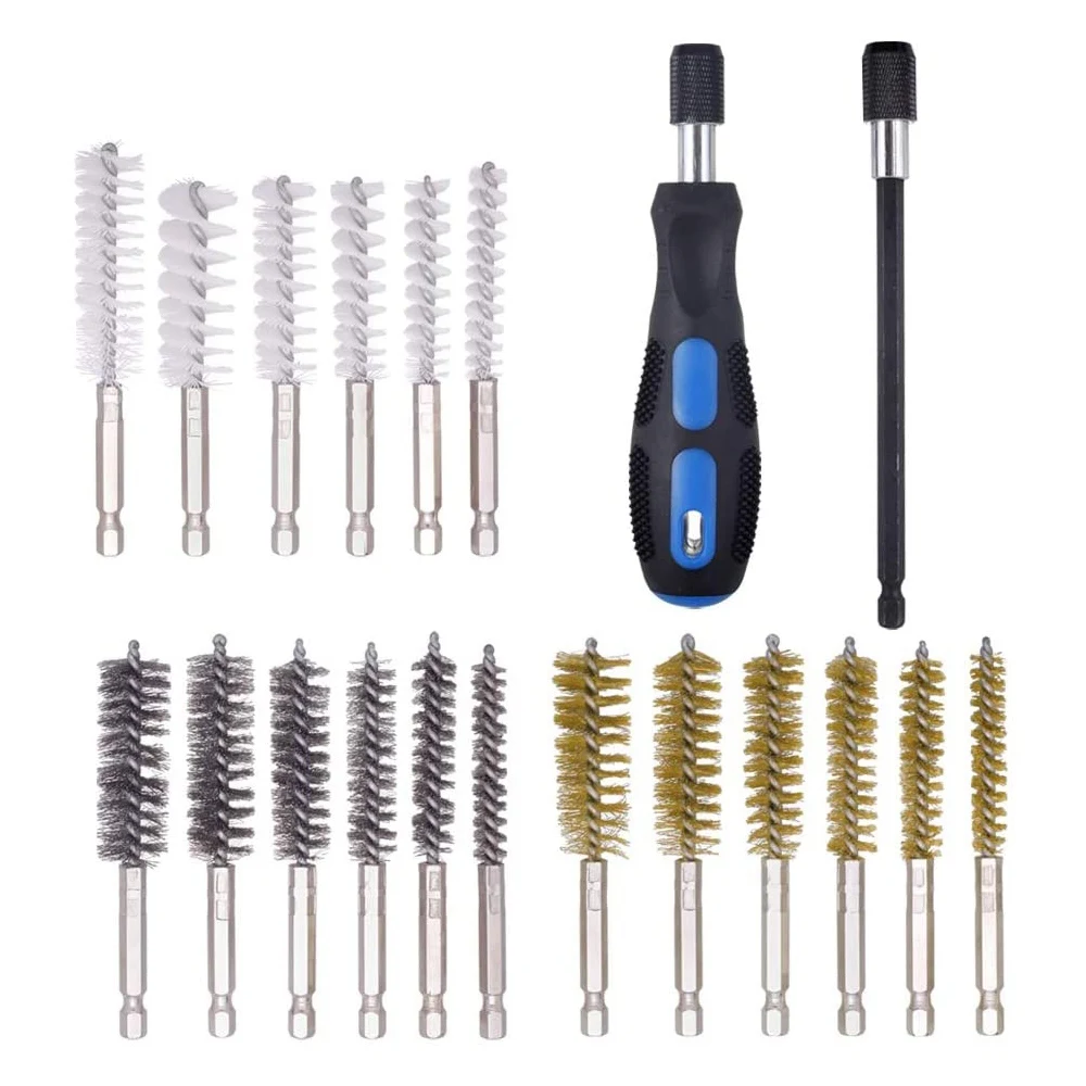 20 Pack Wire Brush Set for Power Drill Impact Driver, Stainless Steel, Brass, Nylon Cleaning Brush with Handle