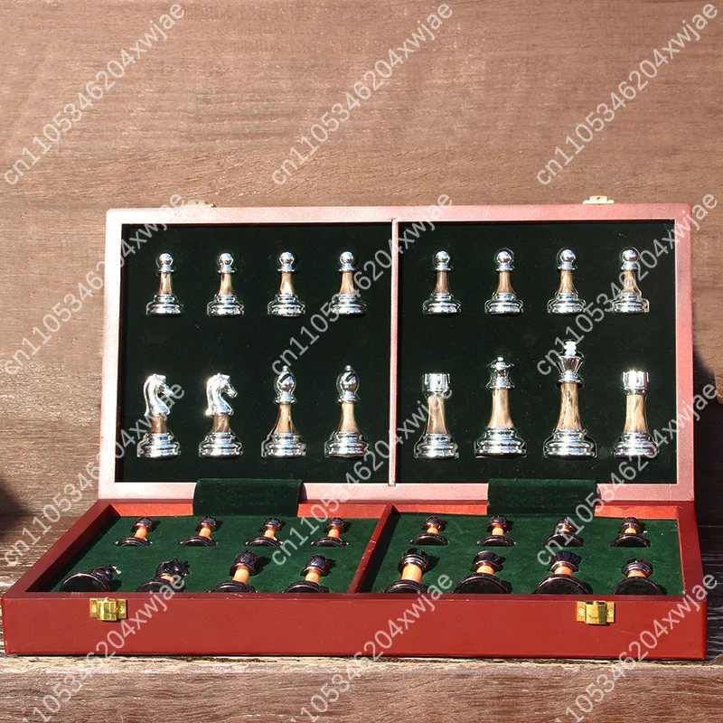 Exquisite Chess Set Metal Acrylic Combination, Complete Board with Jade Style Pieces, Sophisticated Game Collection