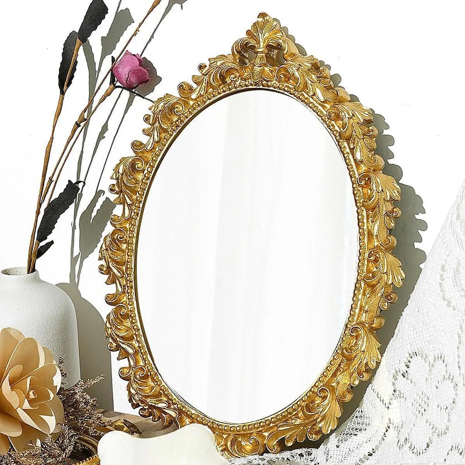 Makeup Mirror European Decor Retro Vanity Mirror for Office Bathroom Nursery