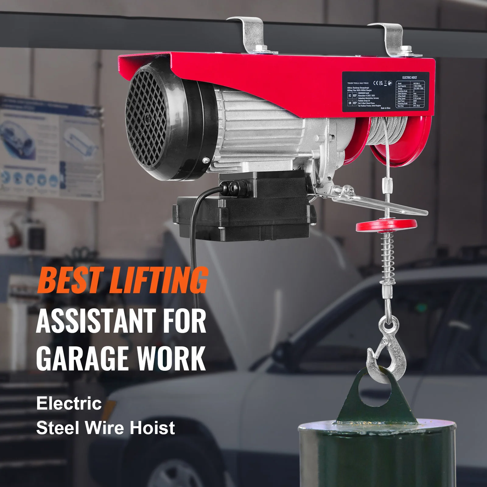 VEVOR 400-1000kg Electric Hoist Lifting Crane Cable Hoist Winch for Boat Car Garage Elevator with Wired Remote Control Lifter